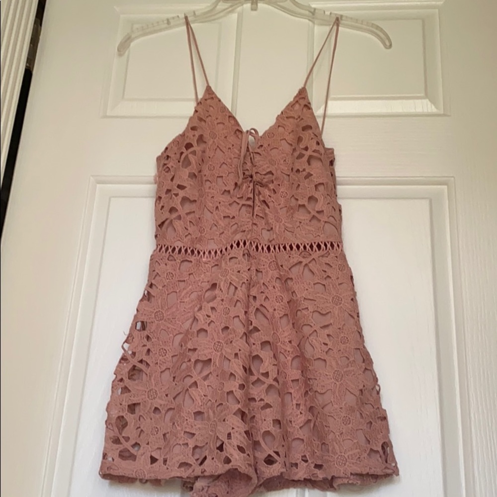 Pink floral lace tie up romper